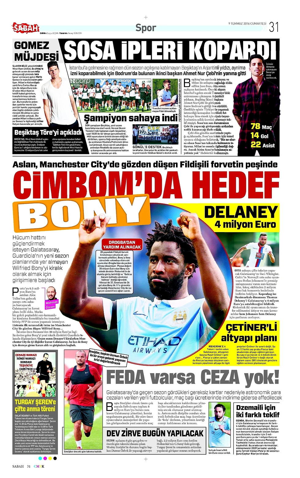 Sporun Manşetleri | 9 Temmuz 2016