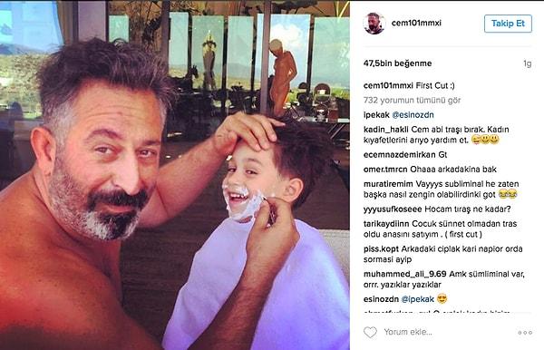 16. Cem Yılmaz oğlu Kemal'in ilk sakal tıraşını, takipçileriyle Instagram hesabından paylaştı.