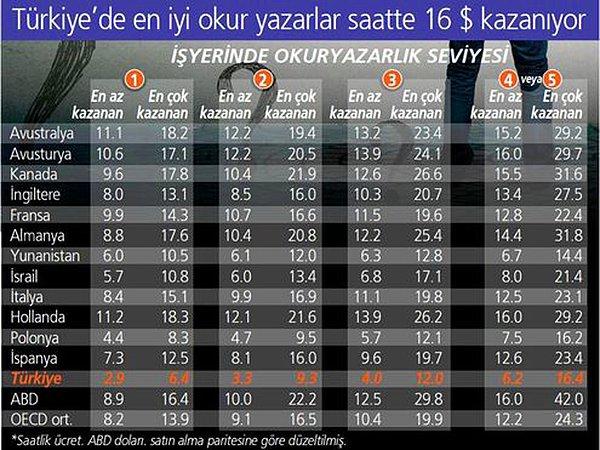 Becerisi en yüksek olan Türkler saatte en fazla 16 dolar kazanıyor