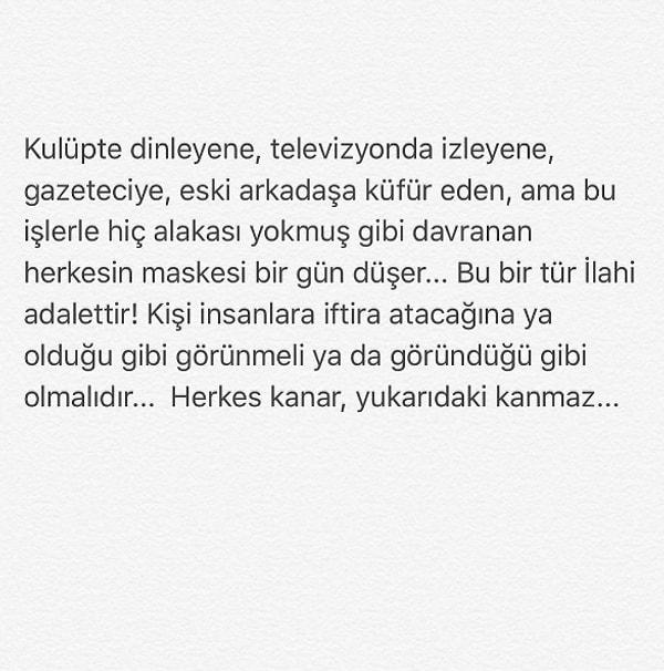 Hande Yener boş durur mu? Anında Instagram hesabından "Hakkımda bir süredir asılsız iftiralar atan kişi için 1 demet açıklama.. !" adı altında şöyle bir yazı paylaştı: