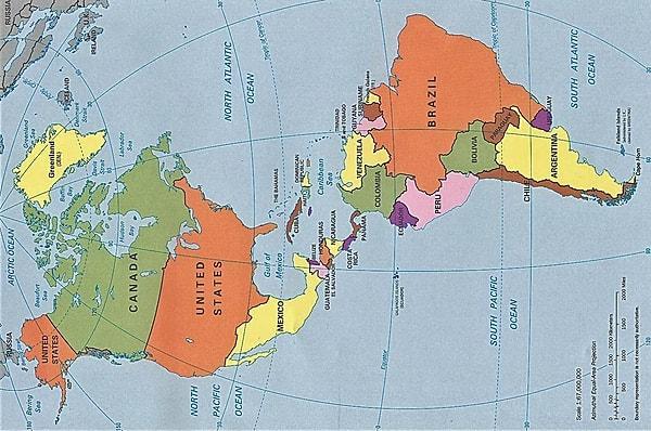 13. Kuzey Amerika ve Güney Amerika haritasına yatay bakınca ortaya çıkan şekil, bir kuşu/ördeği andırıyor.
