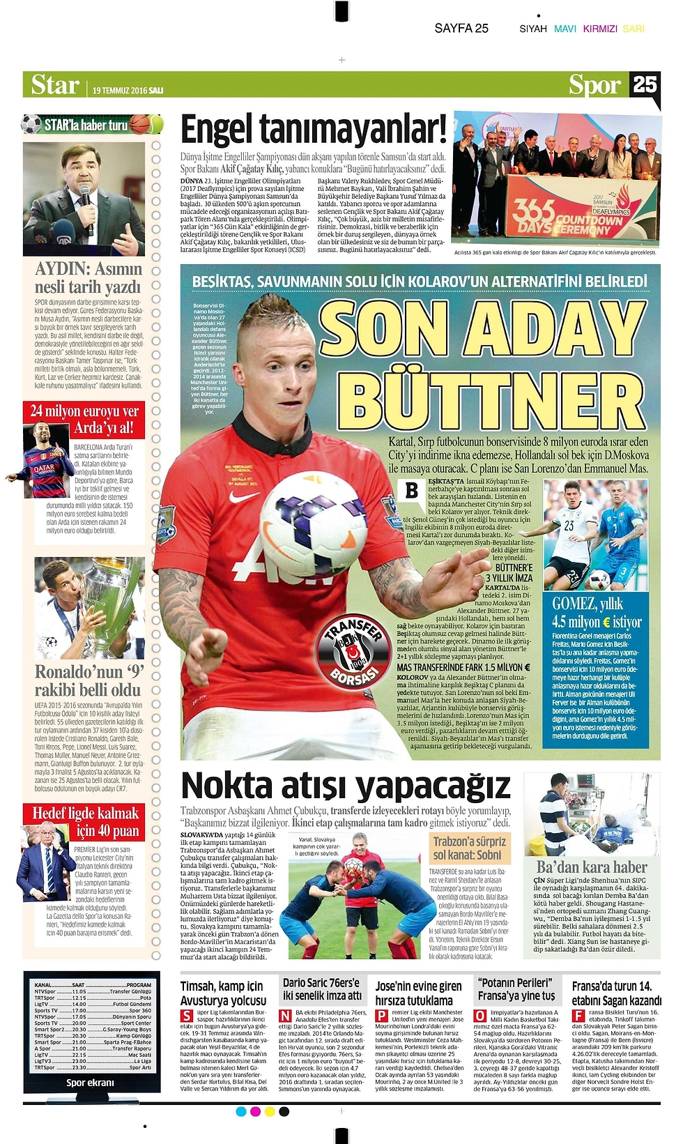 Sporun Manşetleri | 19 Temmuz 2016