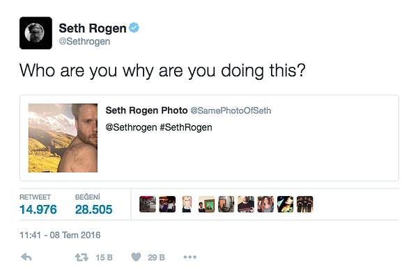 Yaklaşık 55 gün yani 55 tweet sonrasında Seth Rogen dayanamadı ve o malum soruyu sordu.
