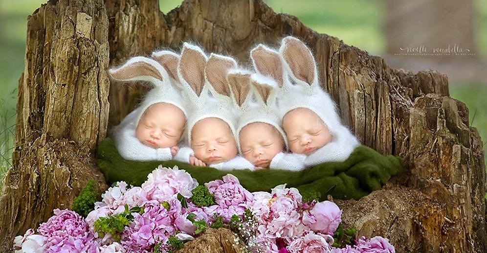 Фотосессия чрезвычайно редкой четверни девочек-близняшек