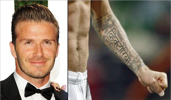 8. Son tahminlere göre vücudunda 40 kadar dövme bulunan Beckham'ın dövmelerinden birinde yazım hatası var!