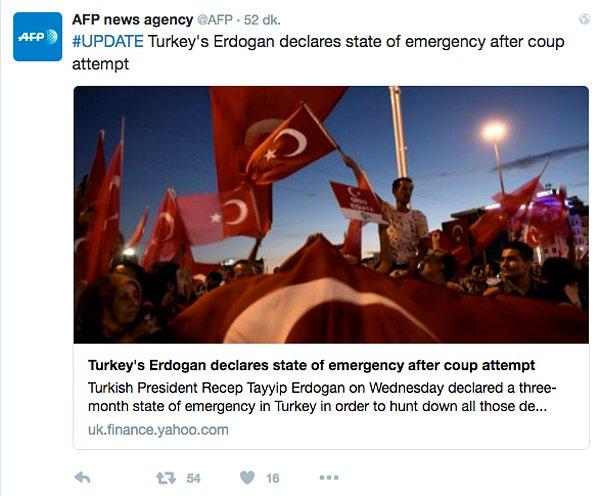 AFP: Erdoğan, Darbe Girişiminin Ardından Olağanüstü Hal İlan Etti.