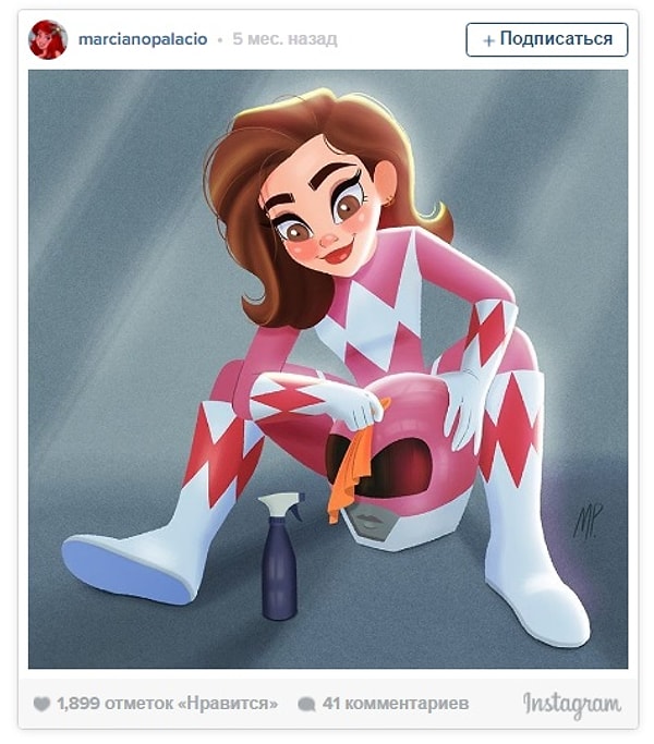 5. Розовый Рейнджер натирает свой шлем