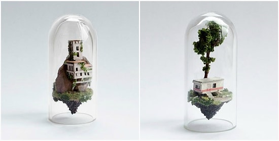 Дома и деревья в пробирке: диорамы от Розы де Йонг
