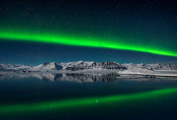 3. Jokulsarlon Üzerinde Kuzey Işıkları, İzlanda