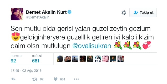 Bu güzel habere oldukça sevinen Demet Akalın'dan tebrik gecikmedi.