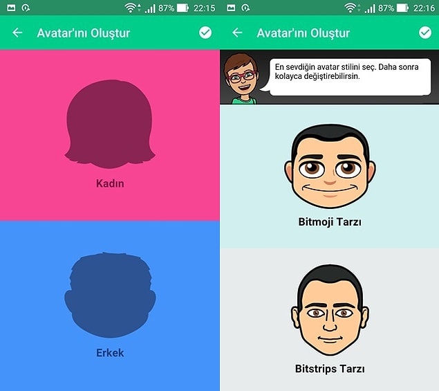 Hesapları birbirine bağladıktan sonra kadın ya da erkek seçimini yapıyoruz.
