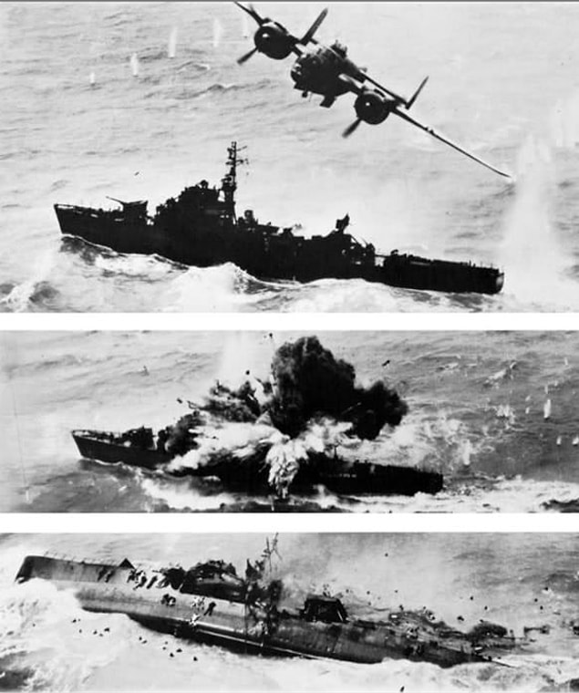 4. USAAF B-25 adlı muharebe uçağının, Japon destroyerini sulara gömdüğü an.