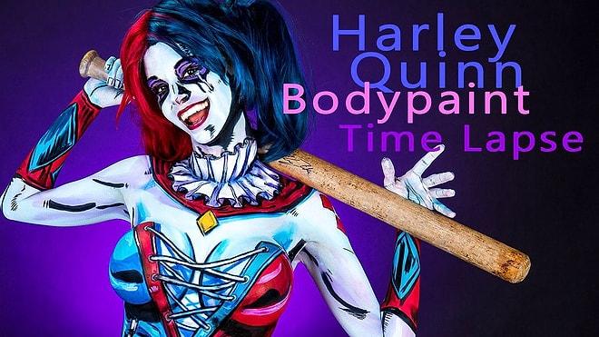Muhteşem Bir Vücut Makyajı ile Harley Quinn'e Dönüşen Kadın