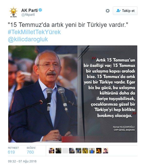 Ardından ise Kemal Kılıçdaroğlu paylaşımlarıyla devam edildi.
