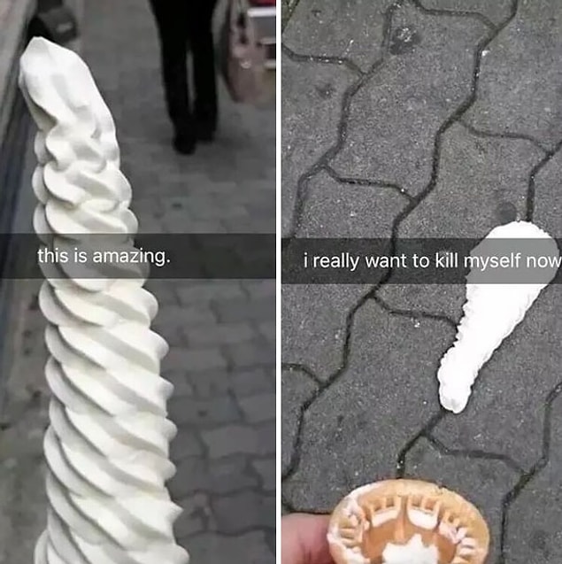8. Having the most beautiful ice cream of the world and losing it in a second.