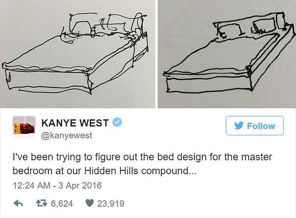 Bir ay sonra ise, yine bir ipucu veren Kanye West bu defa IKEA'nın da dikkatini çekti. Kanye sanki bir mobilya tasarımcısı olmak ister gibiydi.