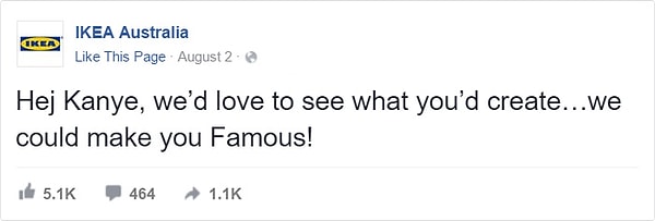 На прошлой неделе представительство IKEA в Австралии не выдержало и ответило певцу в интернете.