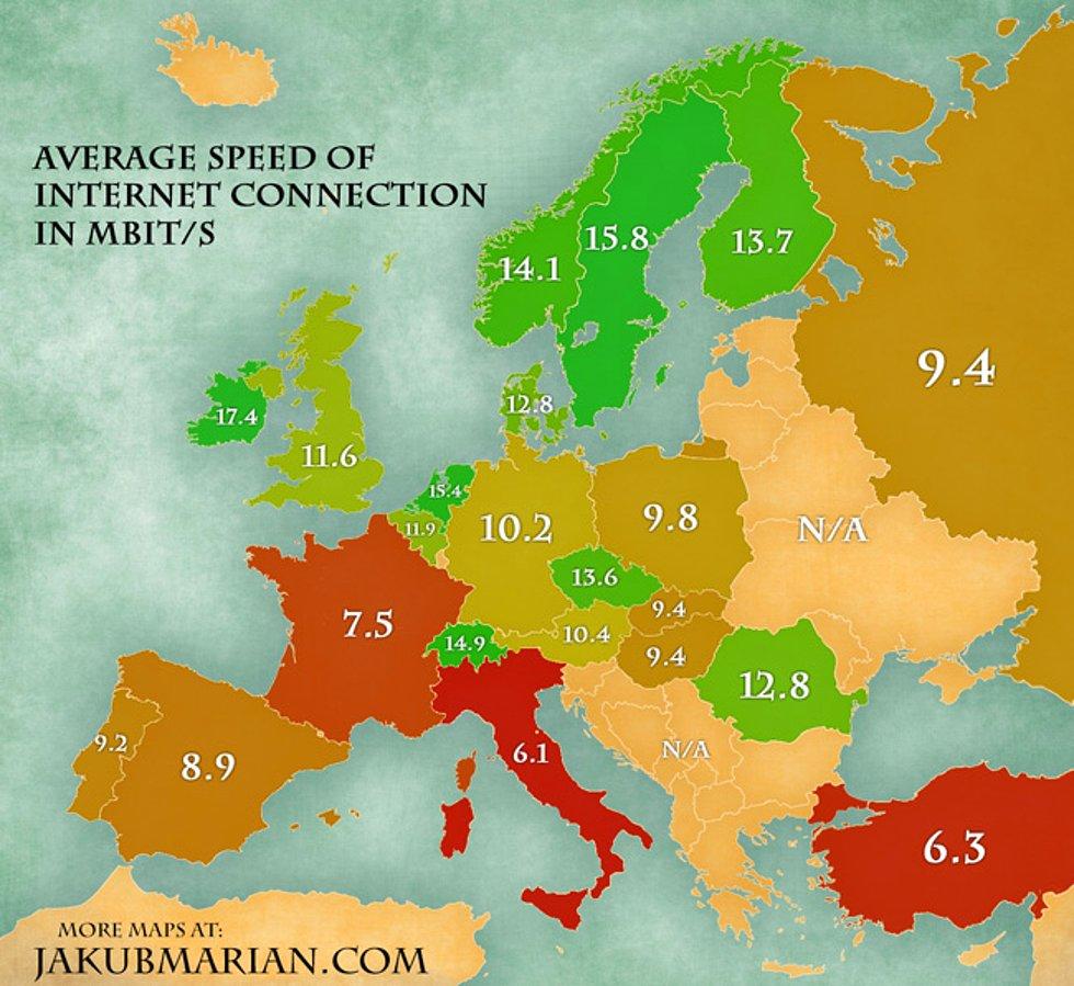 Ülkelerin İnternet Hızları (Mbit/s)
