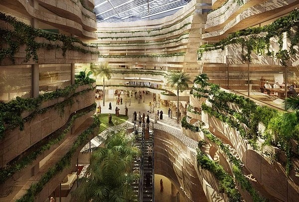 16. Специальные фасады, нейтральный дизайн, многофункциональная система энергосбережения и экономное использование воды сократили энергопотребление текущих зданий на 50%, нагрузку на их систему охлаждения на 40% и потребление воды на 54%.