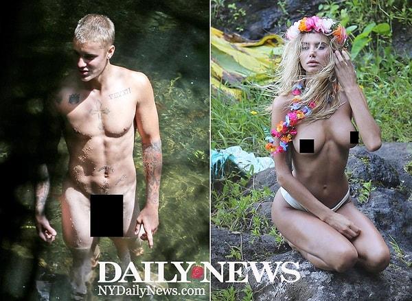 11. Justin Bieber ve sevgilisi olduğu söylenen Sahara Ray, Hawai tatillerinde çırılçıplak denize girdiler.