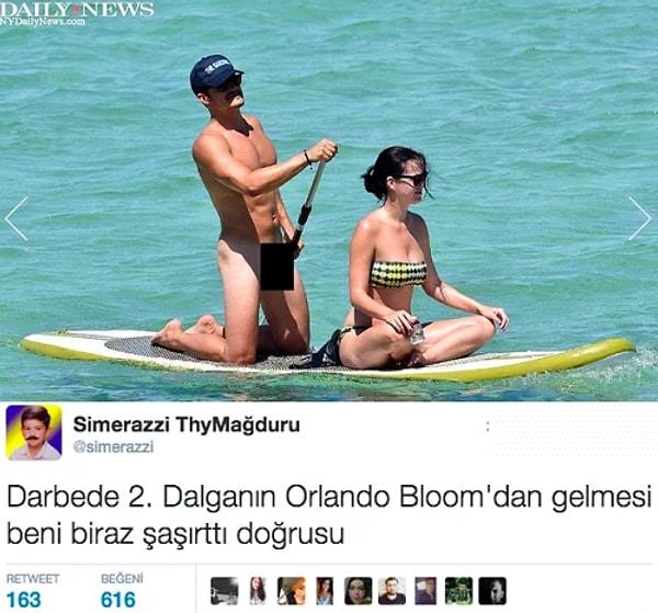 1. Sevgilisi Katy Perry ile çırılçıplak bir halde su yogası yaparken objektiflere yakalanan Orlando Bloom, sosyal medyada espri konusu oldu.
