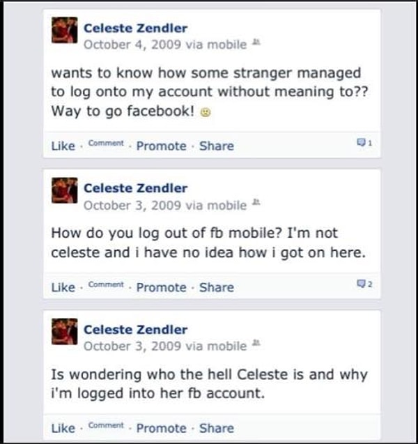 Но Фейсбук внезапно открыл ему совершенно другой аккаунт - страничку женщины по имени Селеста.