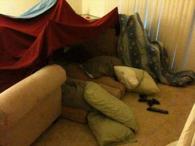 17. Making a tent from pillows.