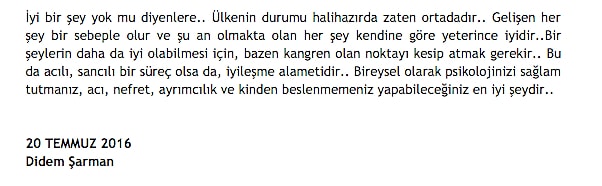 Hiç mi iyi bir şey yok? diyenlere Didem Şarman şöyle diyor: