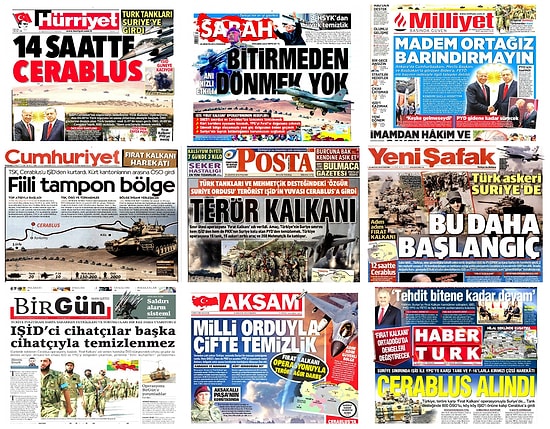 Gazetelerde Bugün | 'Fırat Kalkanı' Harekâtı Manşetlerde...