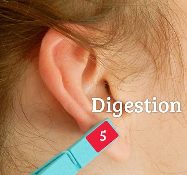 Just above your earlobe is the area associated with digestion. Stimulate this spot to relieve minor stomach aches and digestive discomfort.