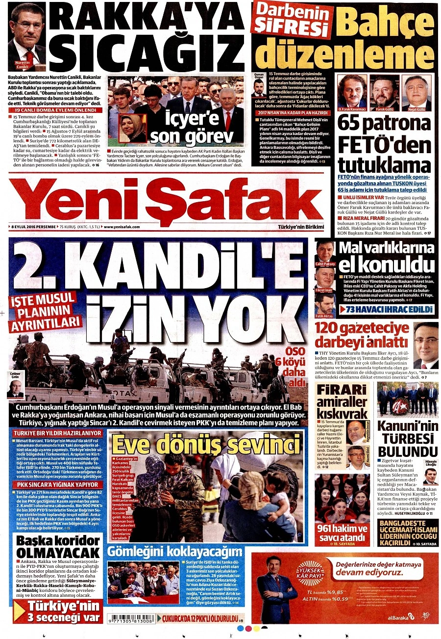Gazetelerde Bugün | 8 Eylül Perşembe