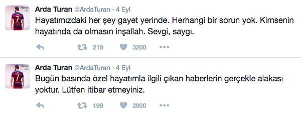 3. Arda Turan, Aslıhan Doğan ile haklarında çıkan ayrılık iddialarına Twitter üzerinden yanıt verdi.