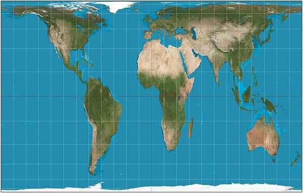 10. Bugüne kadar gördüğünüz tüm dünya haritalarının hatalı olduğunu biliyor muydunuz? İşte kıtaları gerçek büyüklükleriyle yansıtan Gall-Peters haritası...