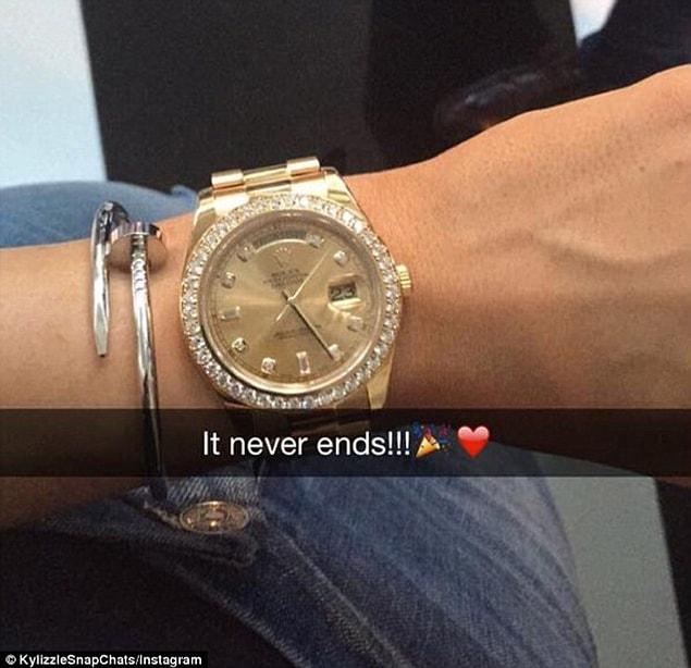 14. 24 carat gold Rolex topped with diamonds, she got as a graduation gift.