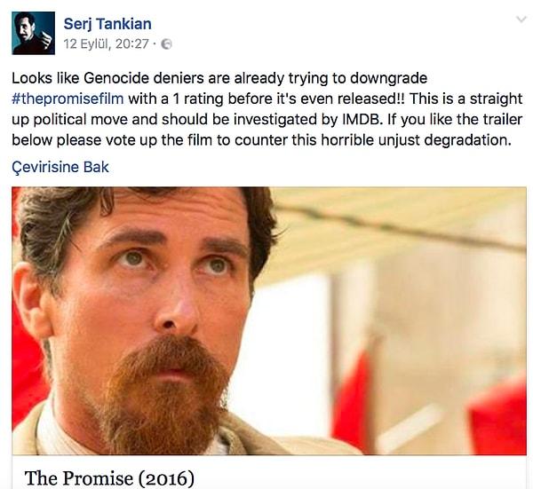 Serj Tankian'ın Facebook paylaşımının altında tabiri caizse bir savaş çıktı.