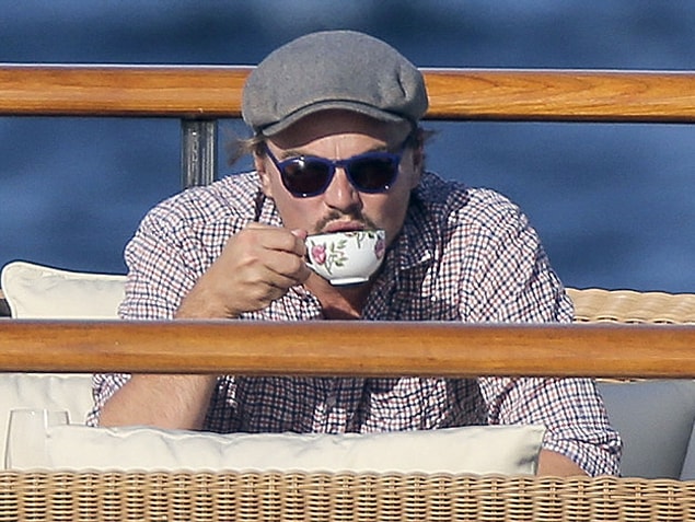 3. While he's drinking his coffee delicately...