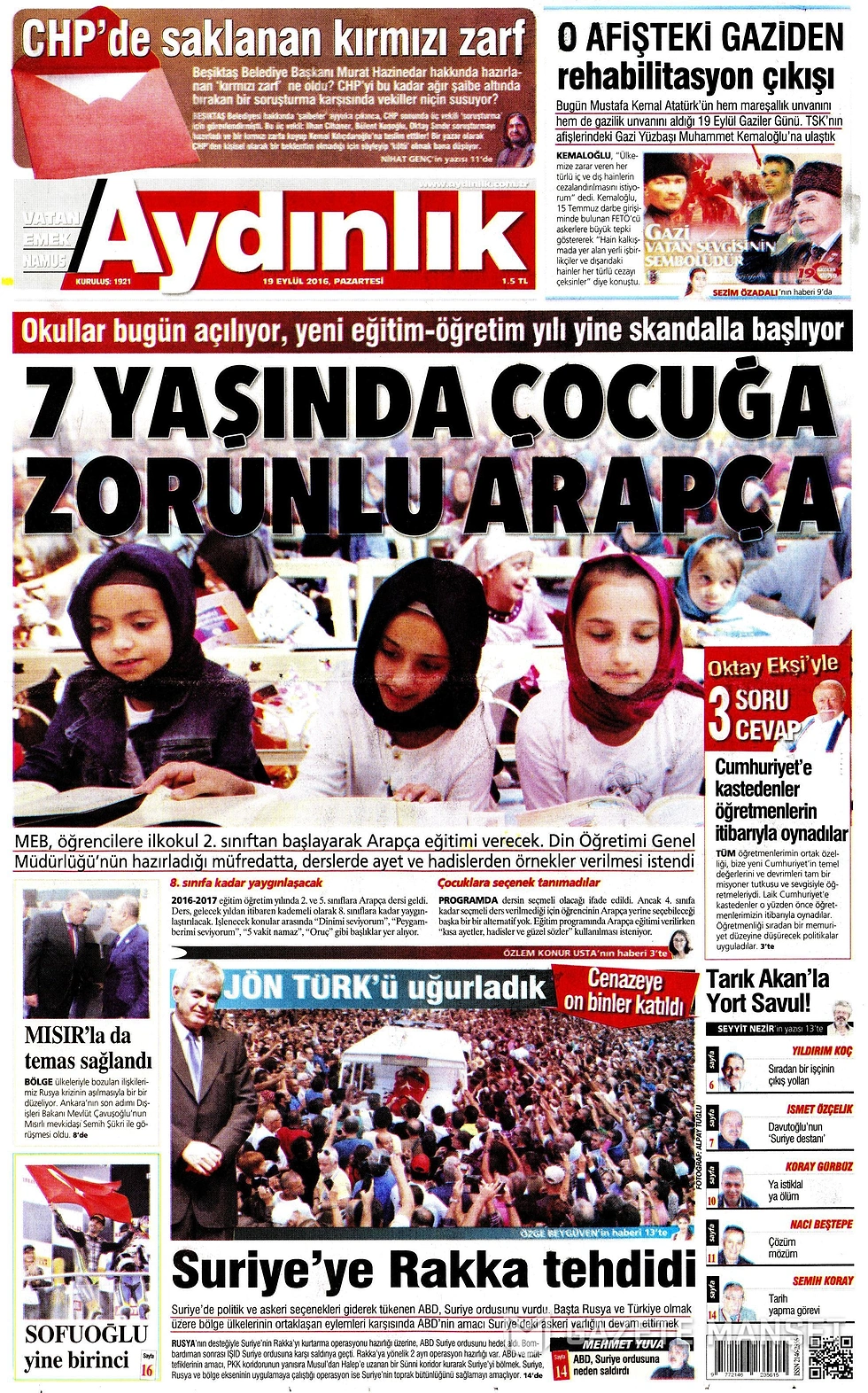 Gazetelerde Bugün | 19 Eylül Pazartesi