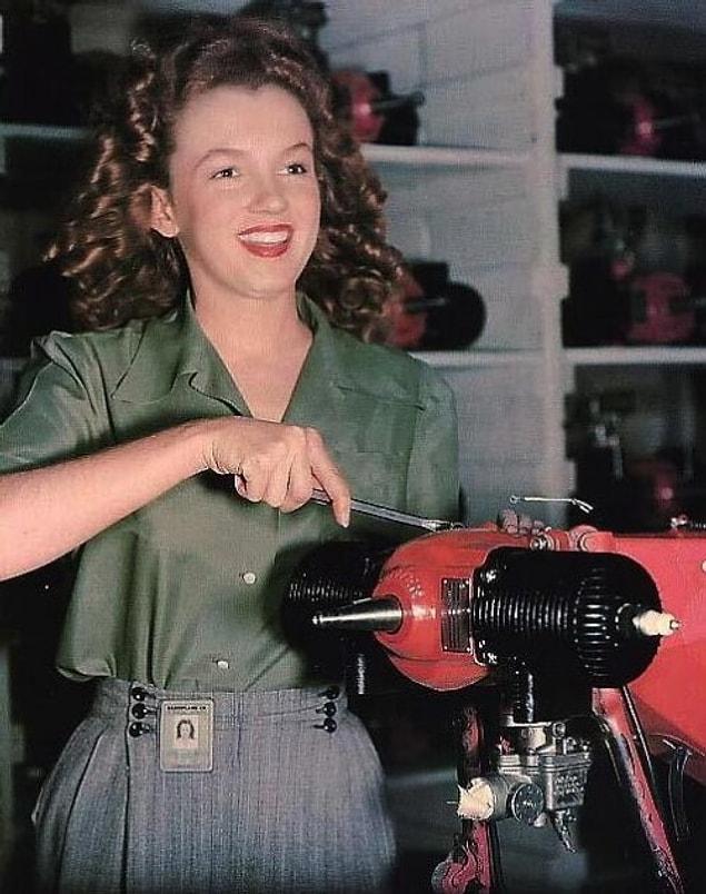 13. Norma Jean Baker at the Van Nuys CA factory, soon to be known as Marilyn Monroe