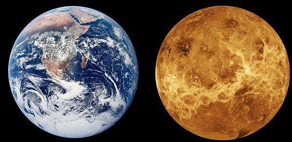 7. Sahip olduğu büyüklük, oluştuğu maddeler ve yörüngesi itibariyle Dünya'ya en çok benzeyen gezegen Venüs'tür.