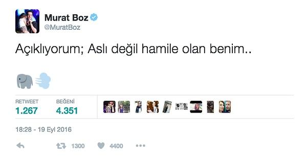 Murat Boz ise Twitter hesabından komik gerçeği tüm dünyaya adeta haykırdı: "Aslı değil, hamile olan benim!" 😂