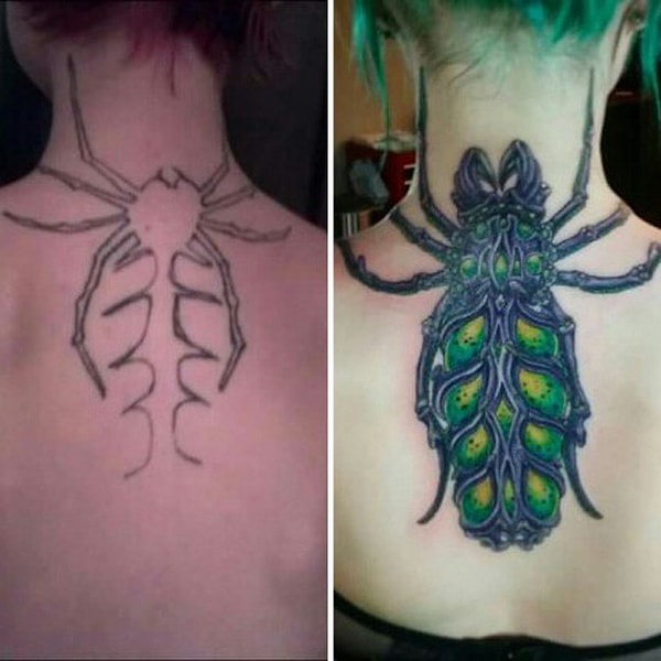 20. "Мой парень подарил мне первую уродливую тату, но его друг перебил мне ее годами позже в инопланетного паука"