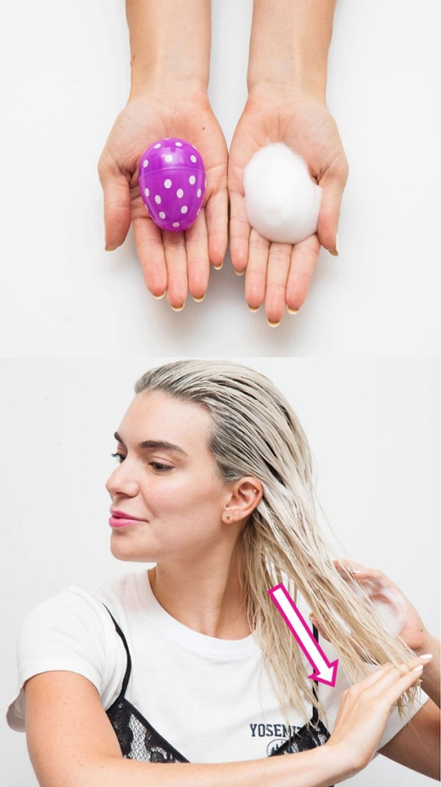 1. Apply hair mousse in the size of an egg to your damp hair and blow dry it.