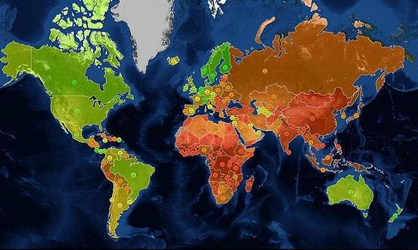 2. Ülkelere göre mutluluk haritası