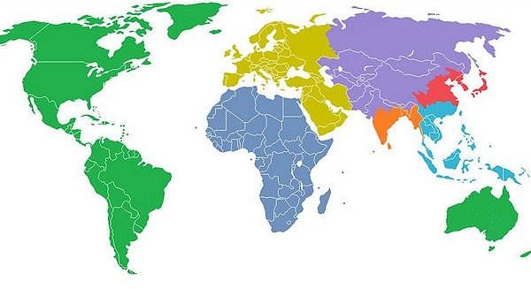 24. Dünya haritasının 1 milyar nüfuslu 7 farklı bölgeye ayrılması