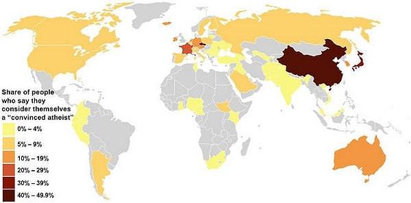 27. Ülkelere göre ateistlerin dağılımı