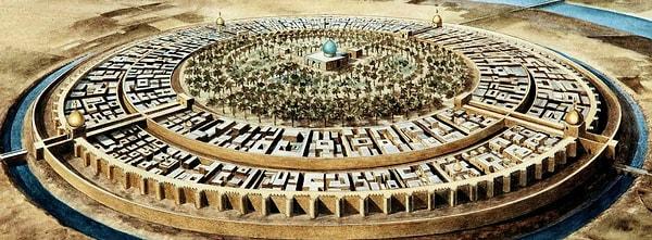Resimde Bağdat şehrinin merkezinin, 10. yüzyıldaki tasvirini görmektesiniz.