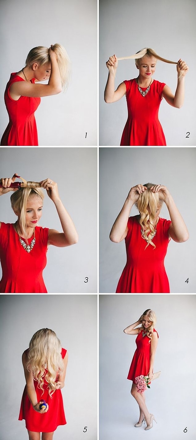 2. For express curls, put your hair in a ponytail, split it in two, and curl both sides.