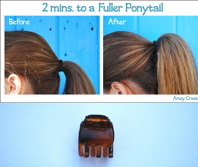 10. You can make your ponytail look fuller by placing a hair clip in the middle of it.