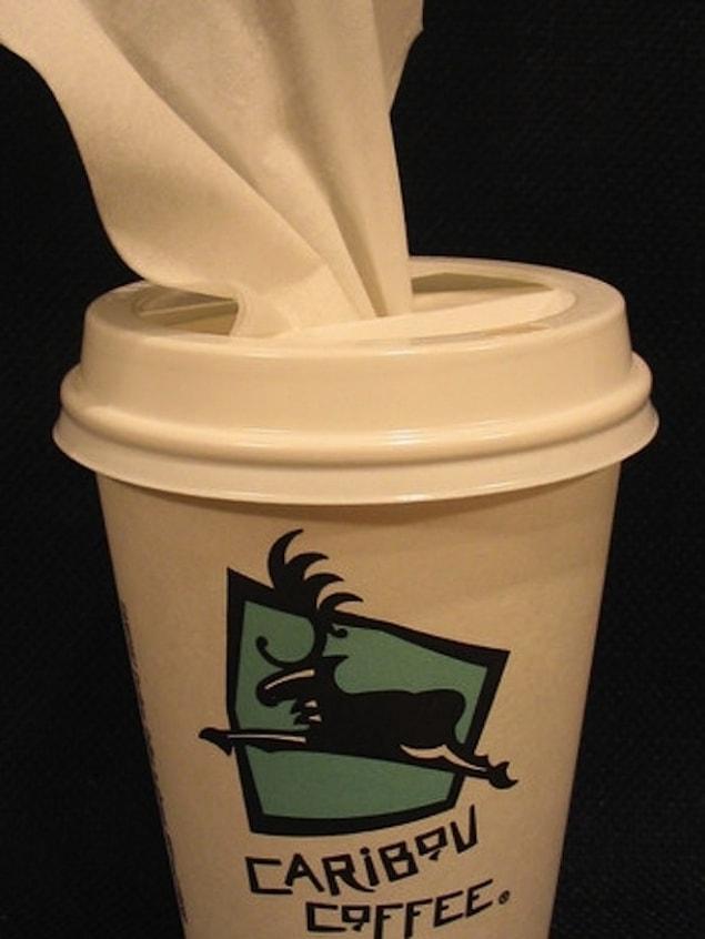 7. A paper coffee cup with a lid works well as a way to store paper towels or a handkerchief.
