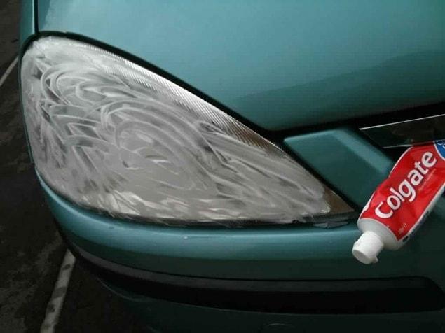 11. You would never have guessed, but ordinary toothpaste is a great alternative to costly cleaning fluids for your car headlights. Squeeze some onto an old toothbrush or a cloth, and rub it vigorously onto the headlights. Wash it off with water.